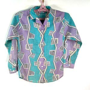Jet Set Blouse Vintage Womens Size 8 Purple BL Abstract Retro 70's 80's US Made